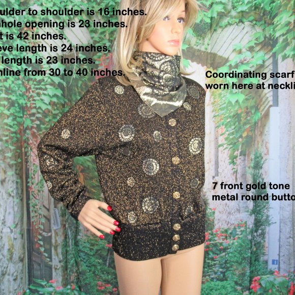 UMI Collections Anne Crimmins black & gold metallic cardigan Gold metal buttons - Picture 10 of 15